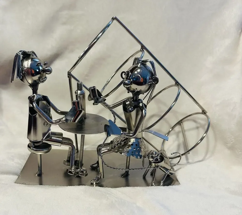 BRUBAKER Silver Metal Sculpture Wine Bottle Holder Couple Anniversary Gift idea